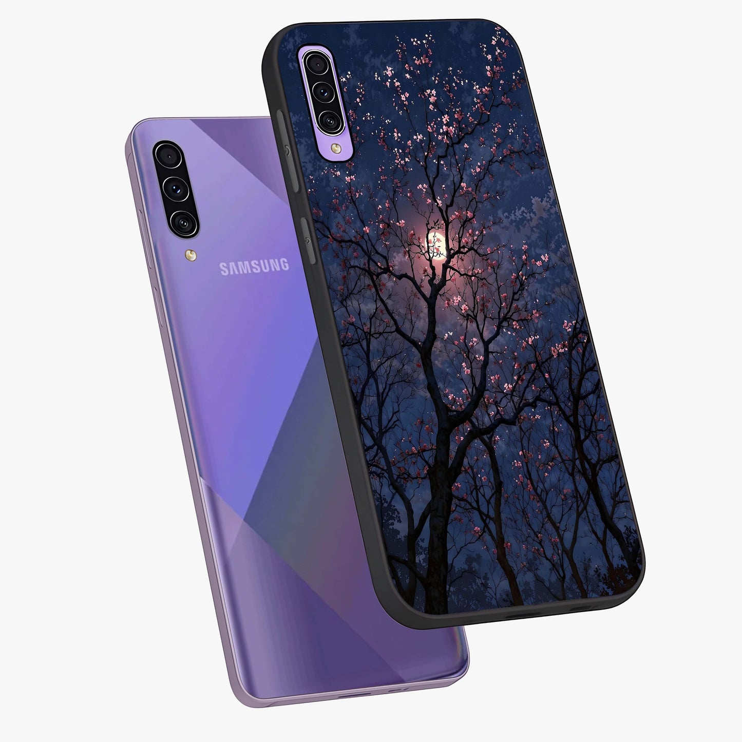 Twilight Sakura Serenade Glass Case displayed in angled mockup highlighting delicate sakura flower design with dreamy aesthetic.