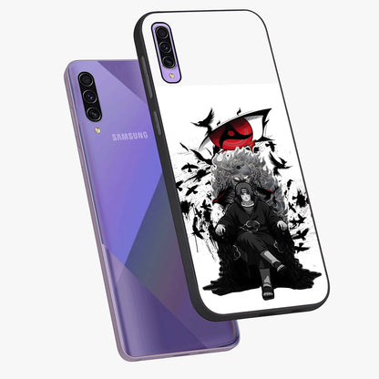 Uchiha Shadow Throne Glass Case displayed in angled mockup highlighting glowing aquatic design with celestial aesthetic.