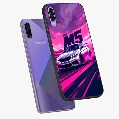 Velocity Drift Pulse Glass Case displayed in angled mockup highlighting dynamic drift design with sporty automotive aesthetic.