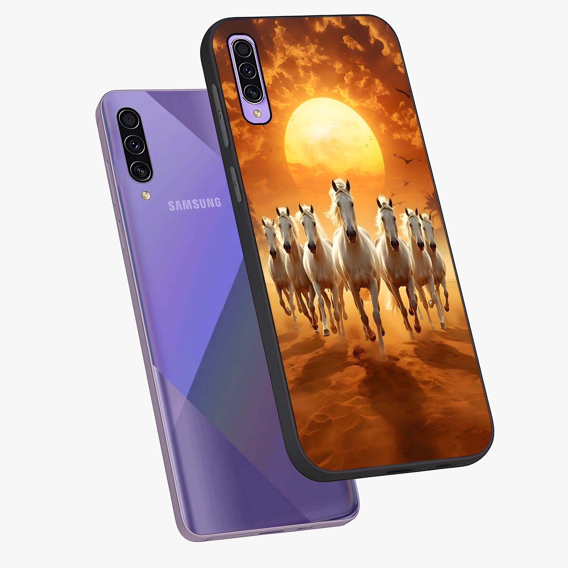 Wild Sunset Majesty Glass Case displayed in angled mockup highlighting vibrant sunset sky design with scenic aesthetic.