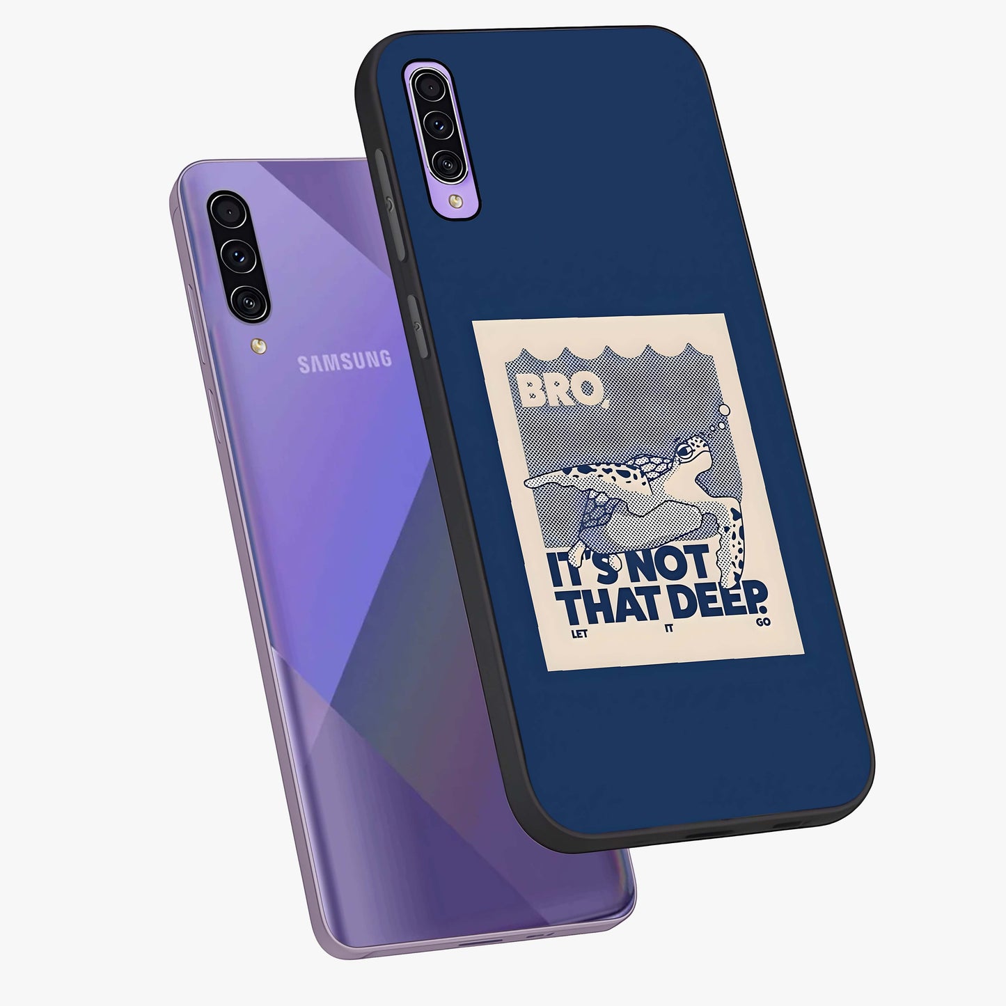 Worry Less Swim Glass Case displayed in angled mockup highlighting fun typography design with relaxed aesthetic style.