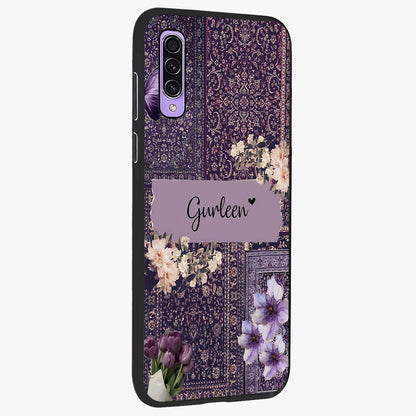 Antique Floral Whisper Custom Name Glass Case upright view showcasing delicate floral artwork with custom name feature.