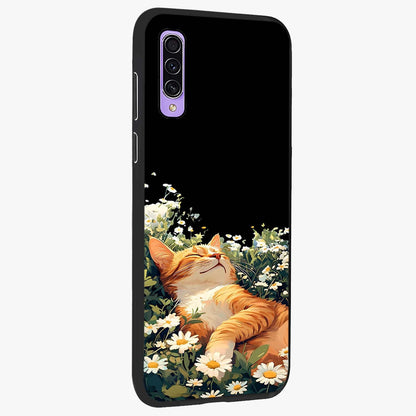 Blissful Bloom Cat Glass Case upright view showcasing charming cat design surrounded by blooming floral elements.