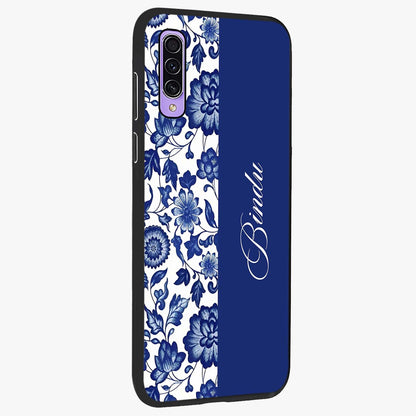 Blue Vintage Floral Pattern Glass Case upright view showcasing delicate blush floral texture with modern minimal style.
