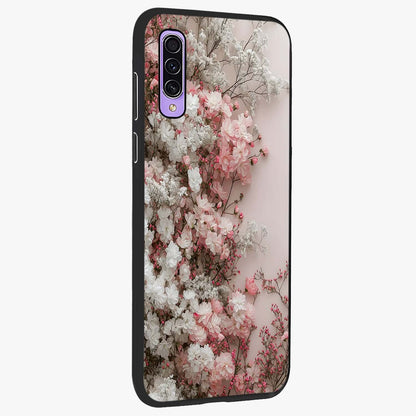 Blush Blossom Cloud Glass Case upright view showcasing calm floral cloud artwork with gentle dreamy theme.