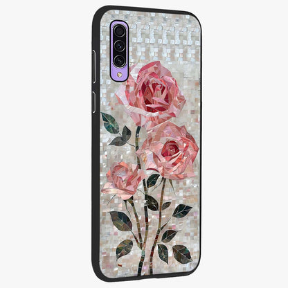 Blush Mosaic Bloom Glass Case upright view showcasing decorative floral mosaic artwork with stylish modern aesthetic.