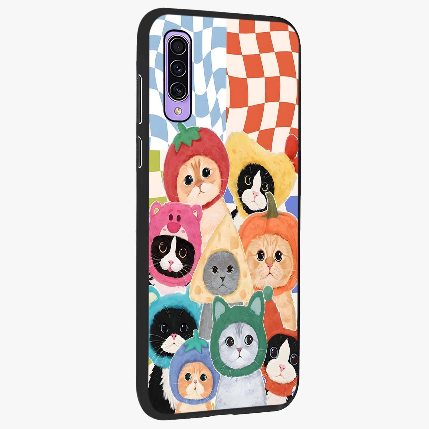 Cats in Fruits Glass Case upright view showcasing charming cat artwork with fun fruity theme.