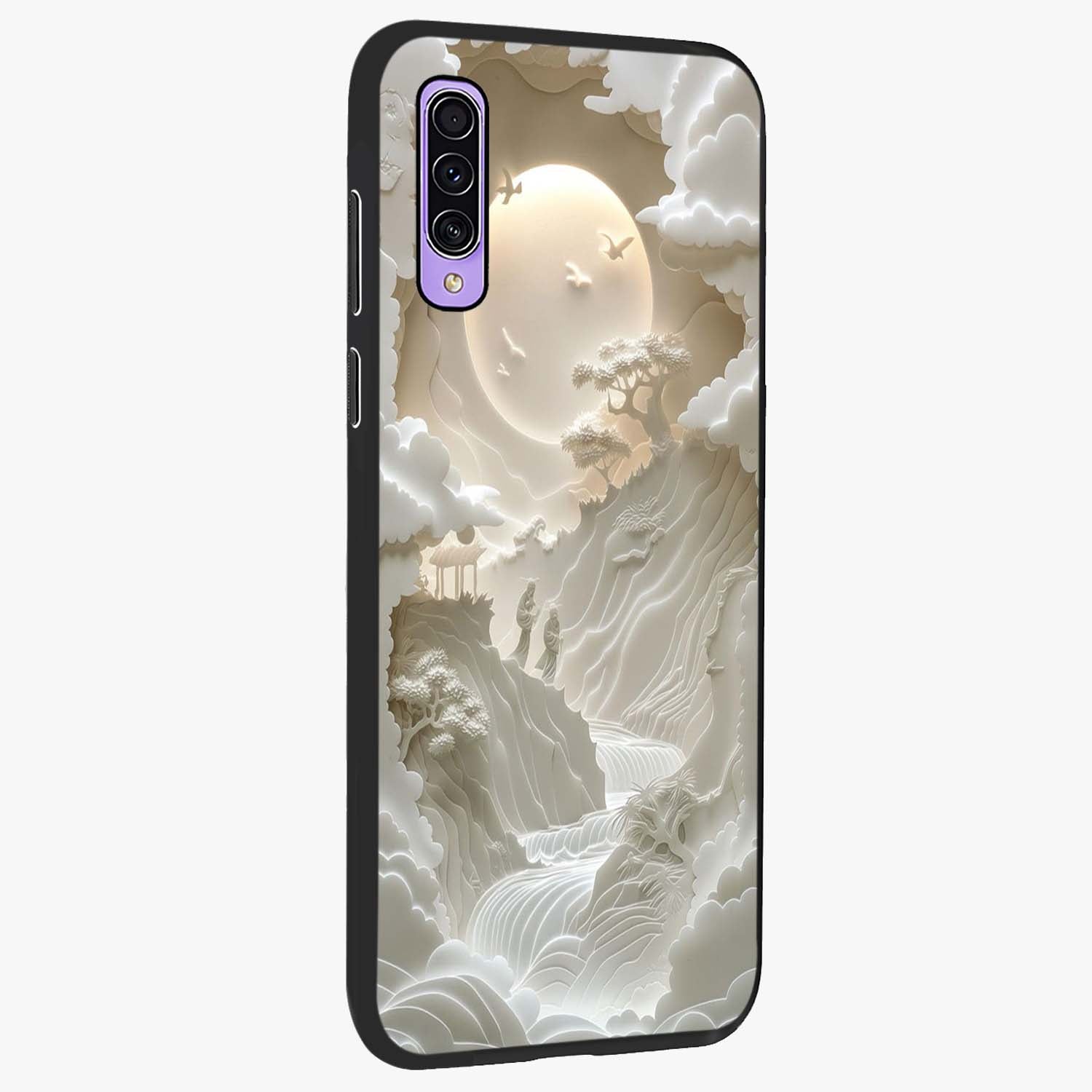 Celestial Origami Glass Case upright view showcasing creative origami artwork with modern celestial style.