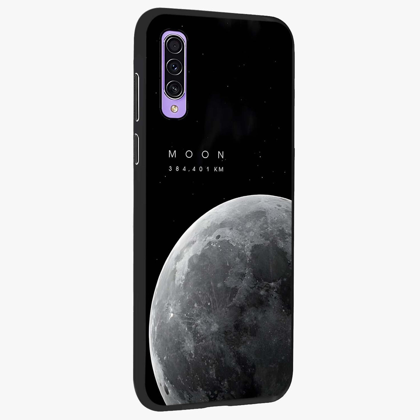 Cosmic Moon Glow Glass Case upright view showcasing luminous moon illustration with dreamy cosmic style.