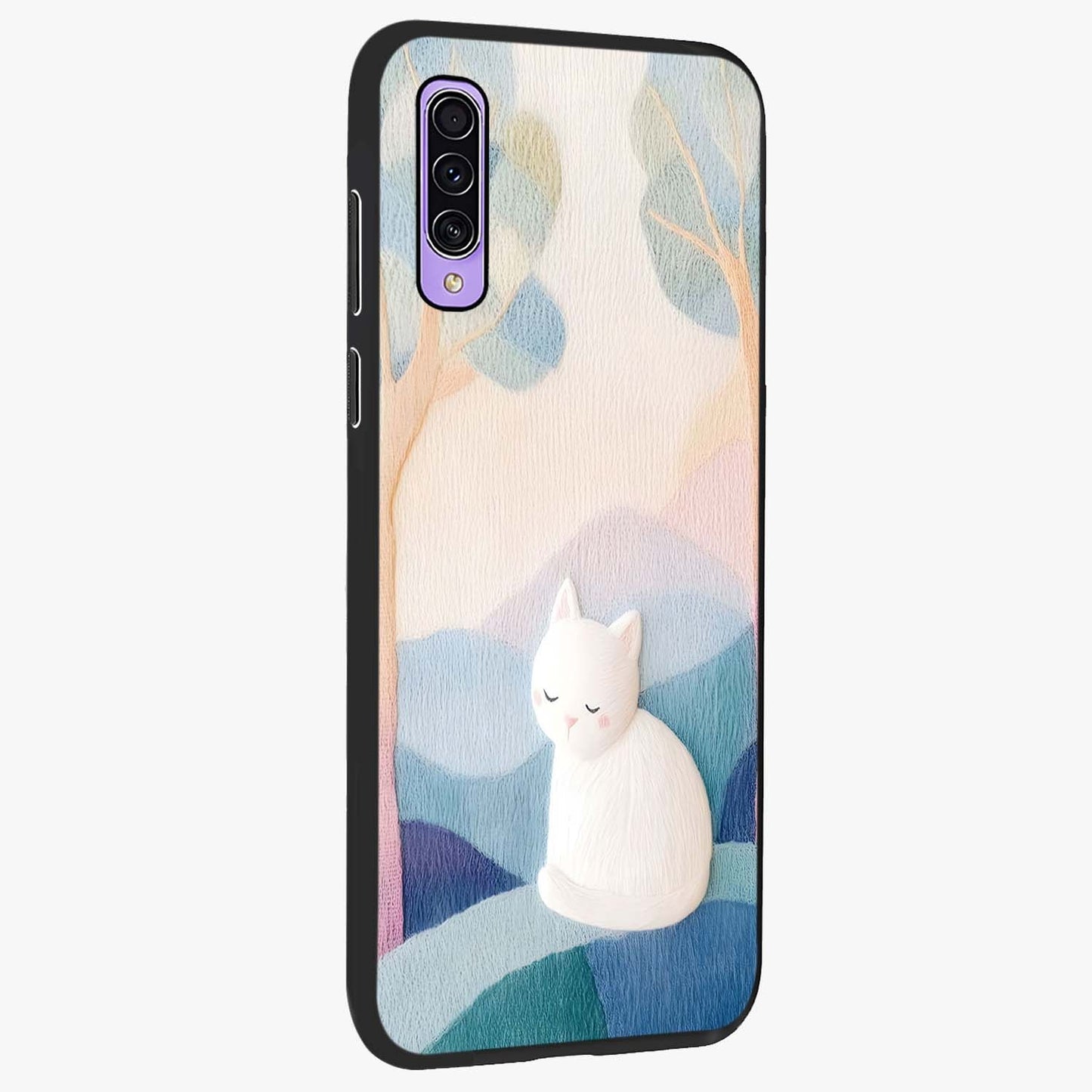Cotton Dream Cat Glass Case upright view showcasing charming cat artwork with cozy dreamy theme.