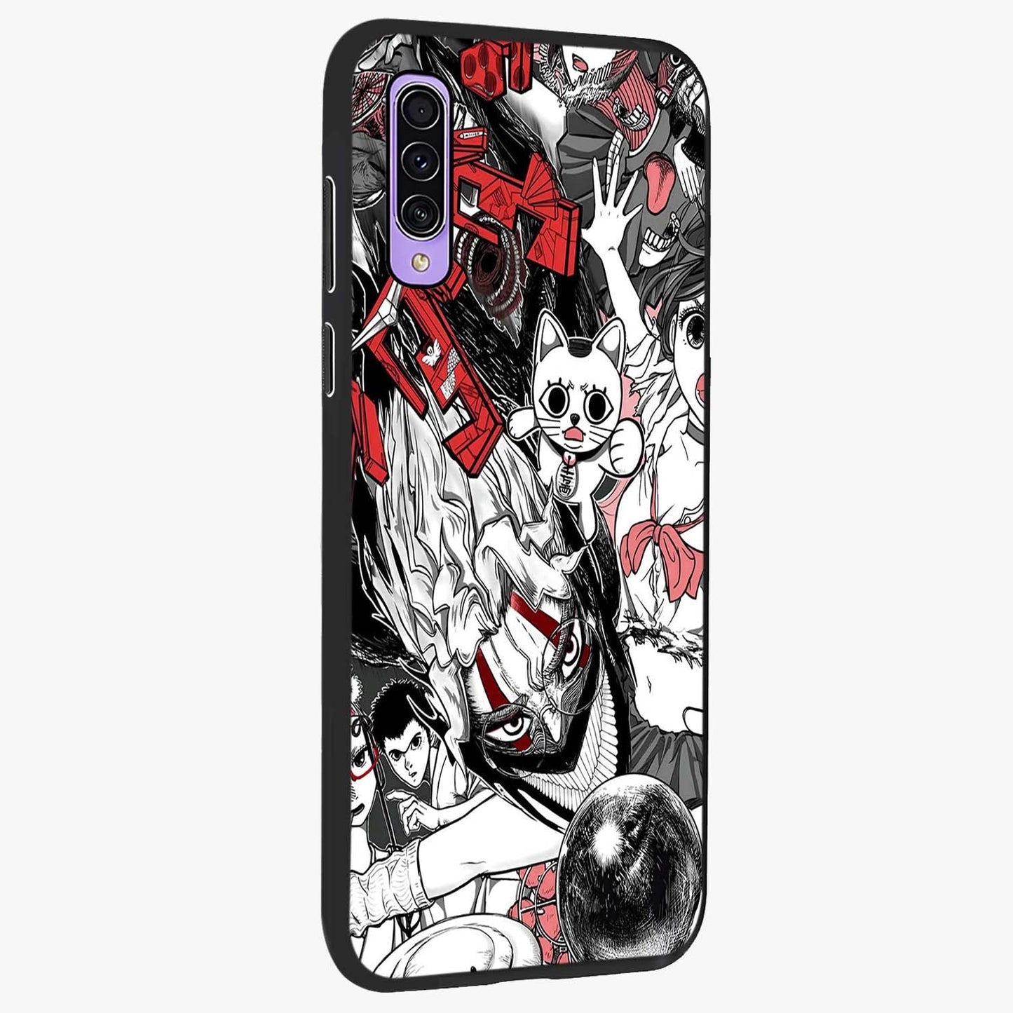 Crimson Chaos Panel Glass Case upright view showcasing intense crimson artwork with dramatic aesthetic style.