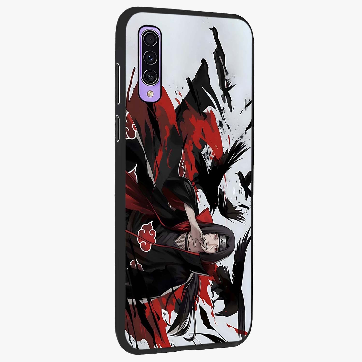 Crimson Crow Illusion Glass Case upright view showcasing striking crow illusion artwork with intense crimson theme.