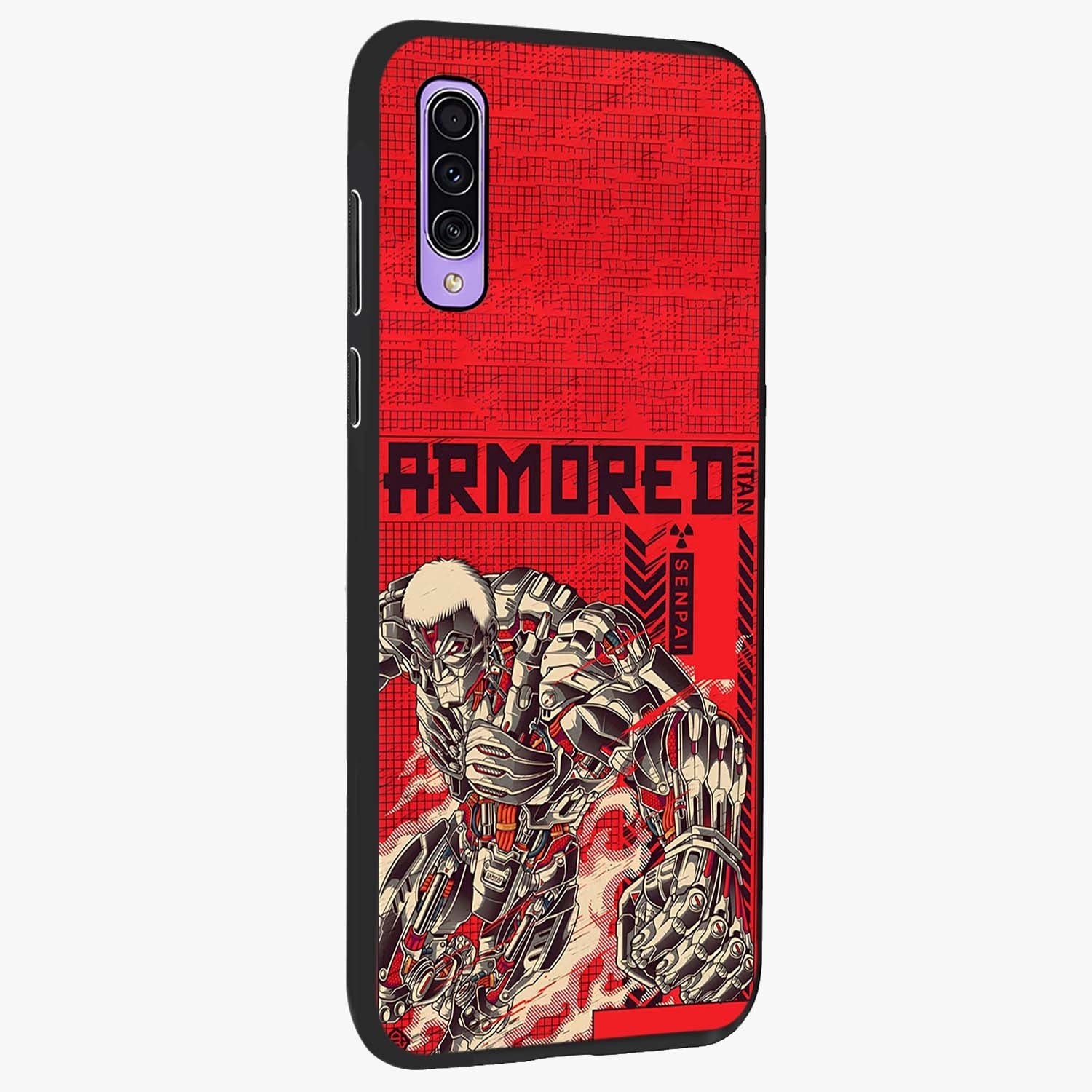 Crimson Mecha Titan Glass Case upright view showcasing dynamic robotic titan design with sci-fi inspired theme.