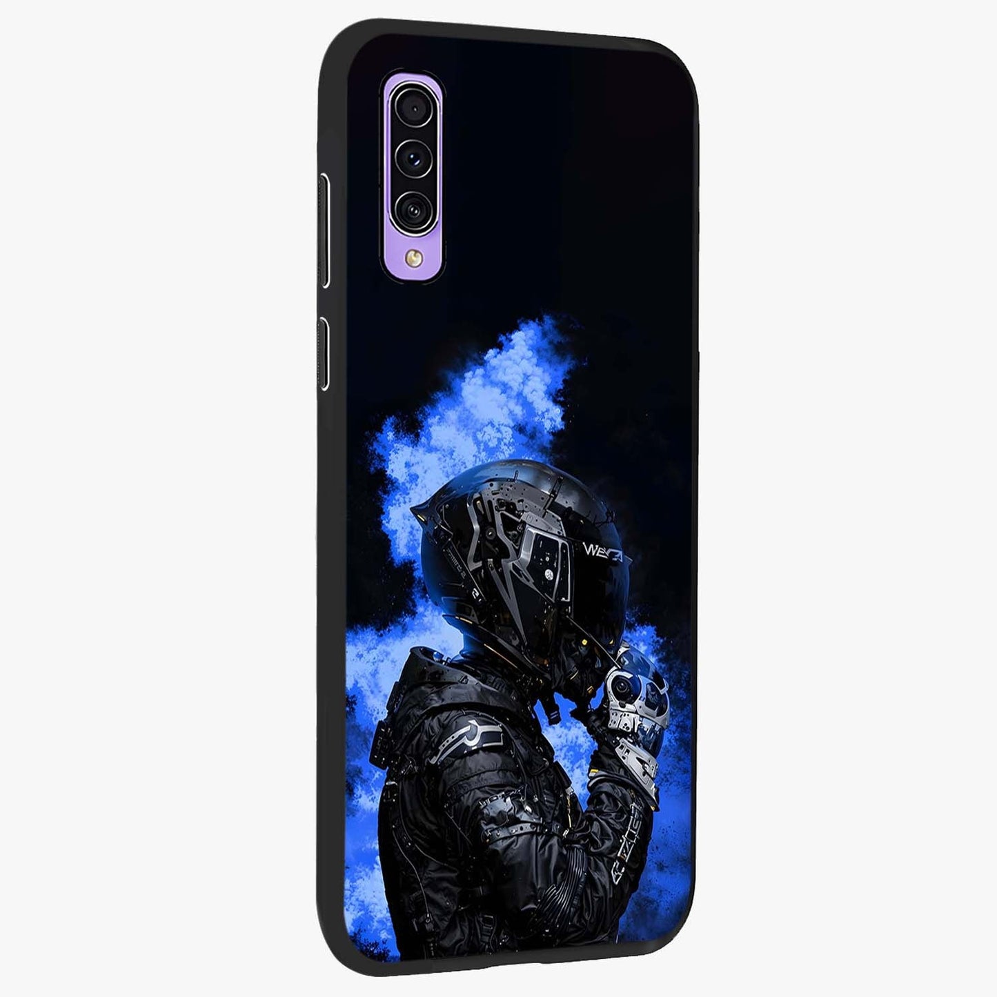 Cyber Sentinel Protocol Glass Case upright view showcasing advanced cyber sentinel artwork with futuristic tech theme.