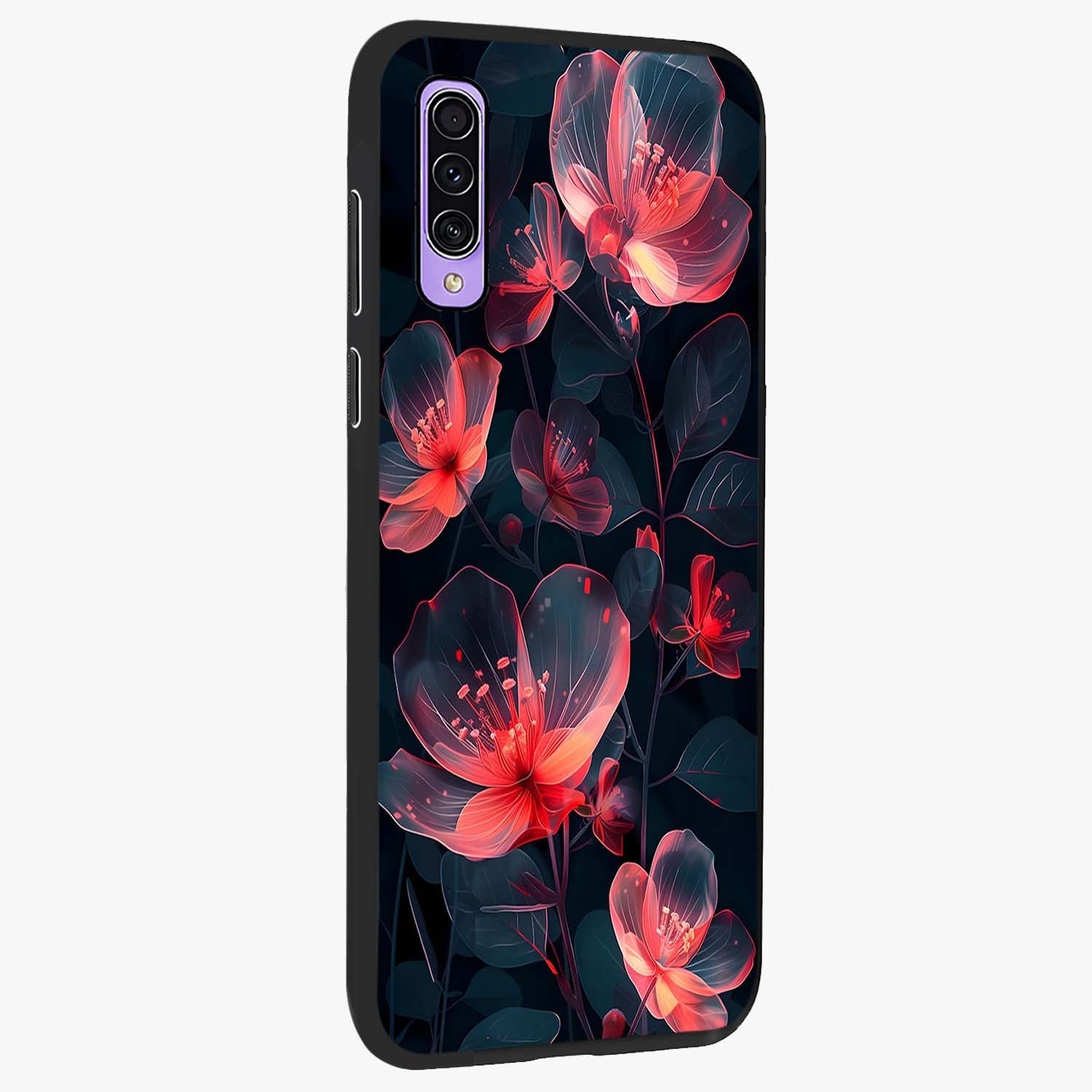 Dark Shade of Flower Glass Case upright view showcasing delicate flower artwork with rich dark floral theme.