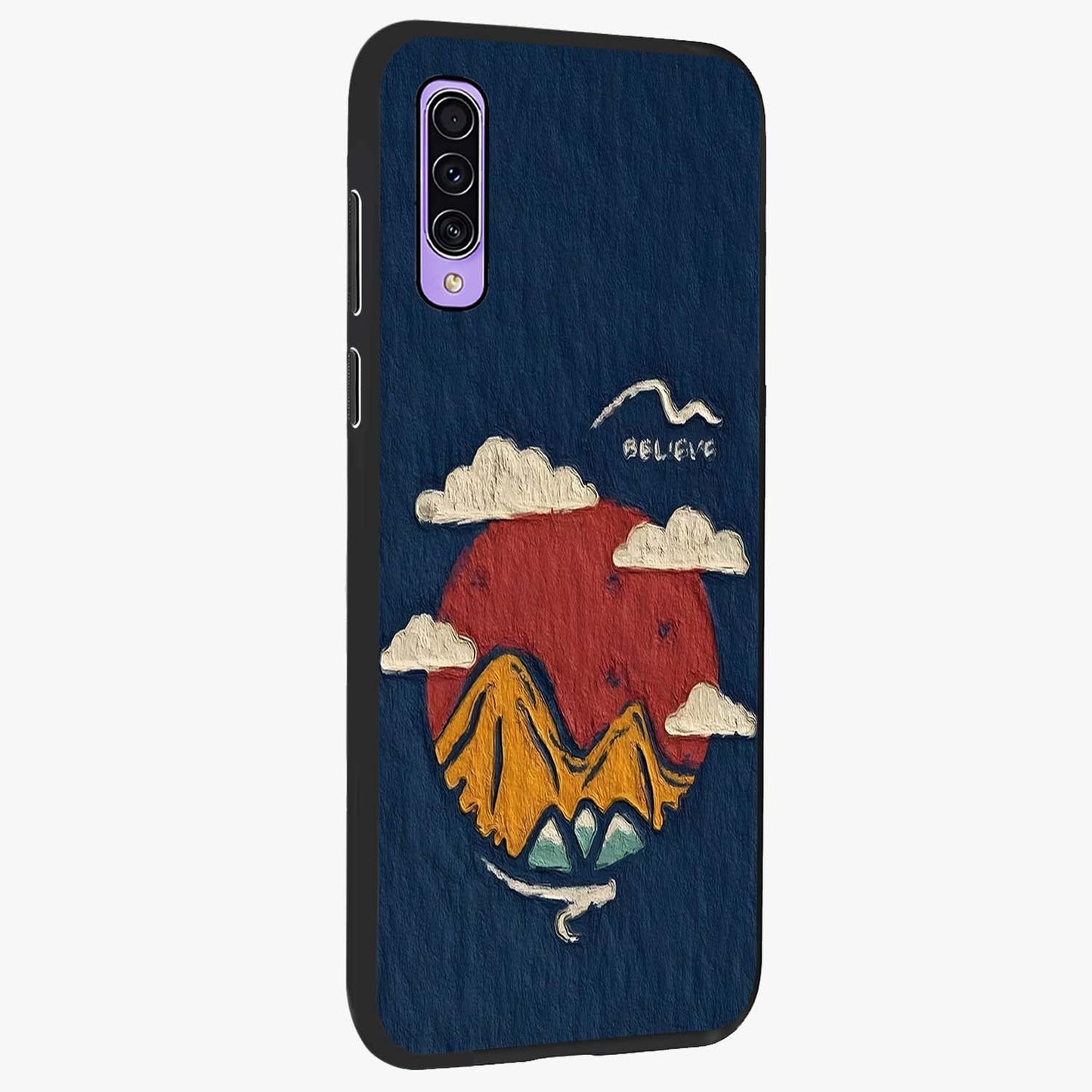 Dream Beyond Mountains Glass Case upright view showcasing beautiful mountain scenery with inspirational nature theme.