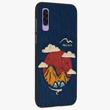 Dream Beyond Mountains Glass Case upright view showcasing beautiful mountain scenery with inspirational nature theme.