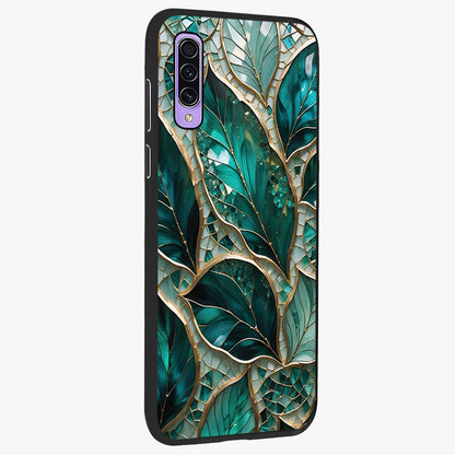 Emerald Leaf Glass Glass Case upright view showcasing fresh green leaf artwork with calming nature inspired style.