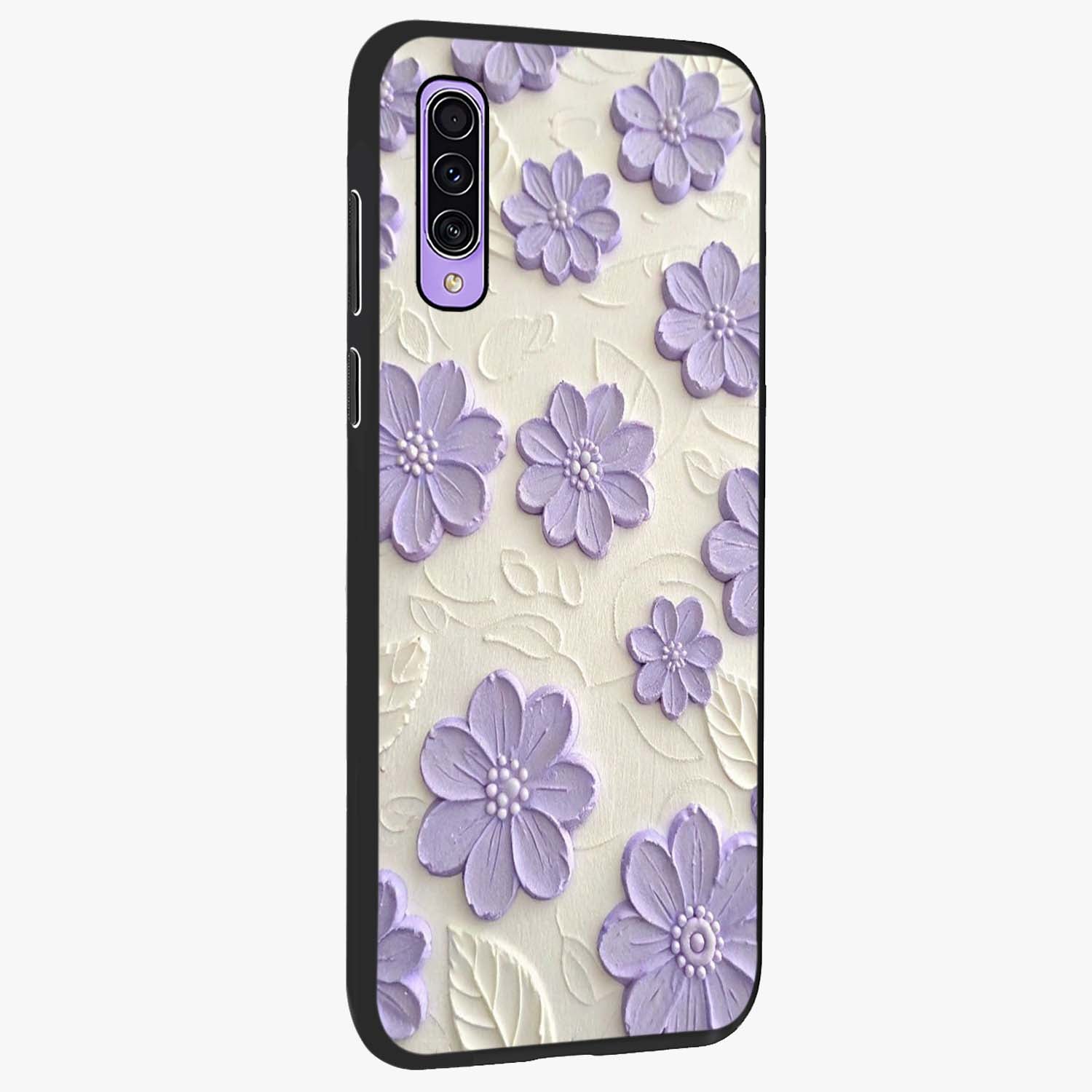 Floral Wall Art With Purple Flowers Glass Case upright view showcasing elegant purple flower artwork with decorative floral theme.