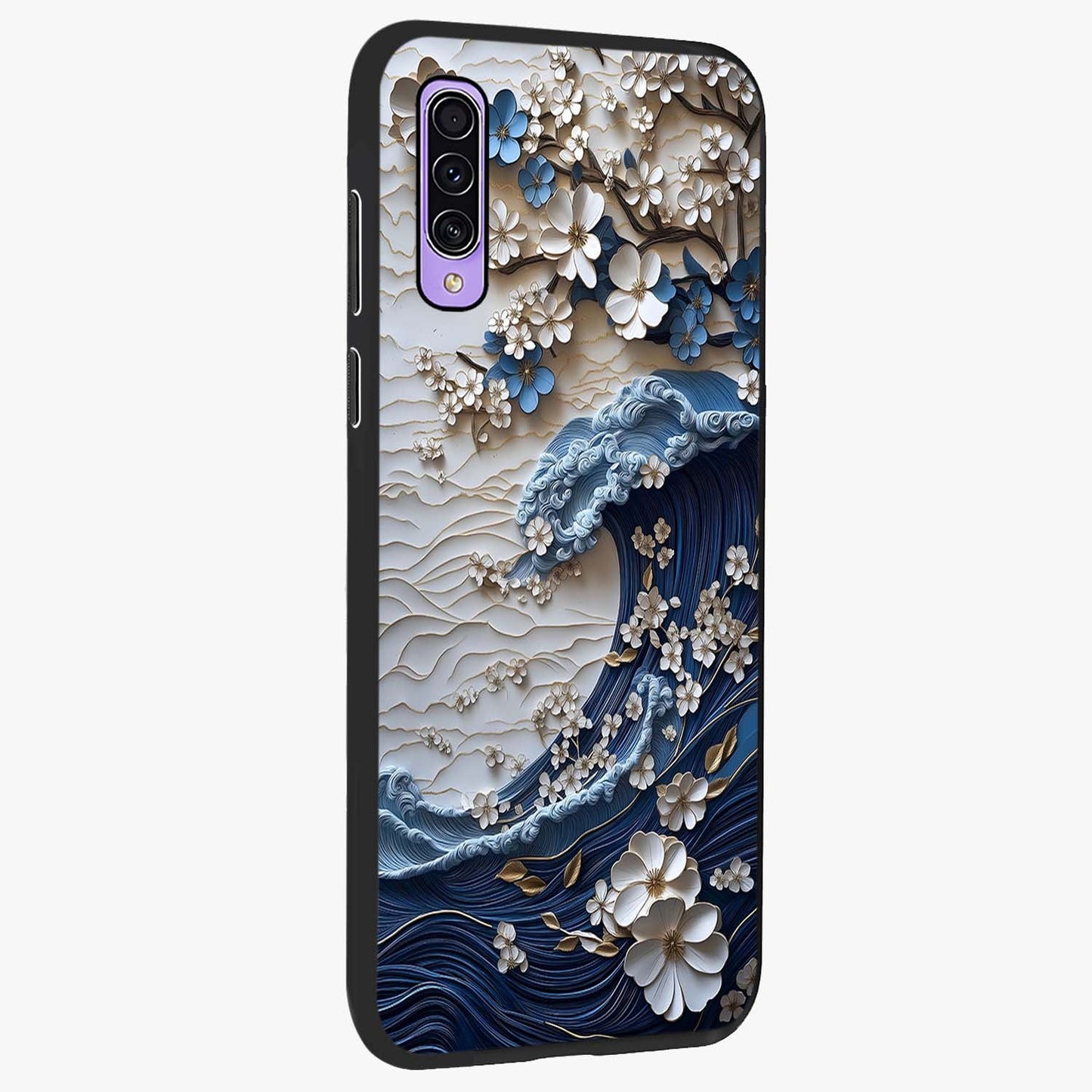 Floral Wave Origami Glass Case upright view showcasing creative floral origami artwork with artistic decorative theme.