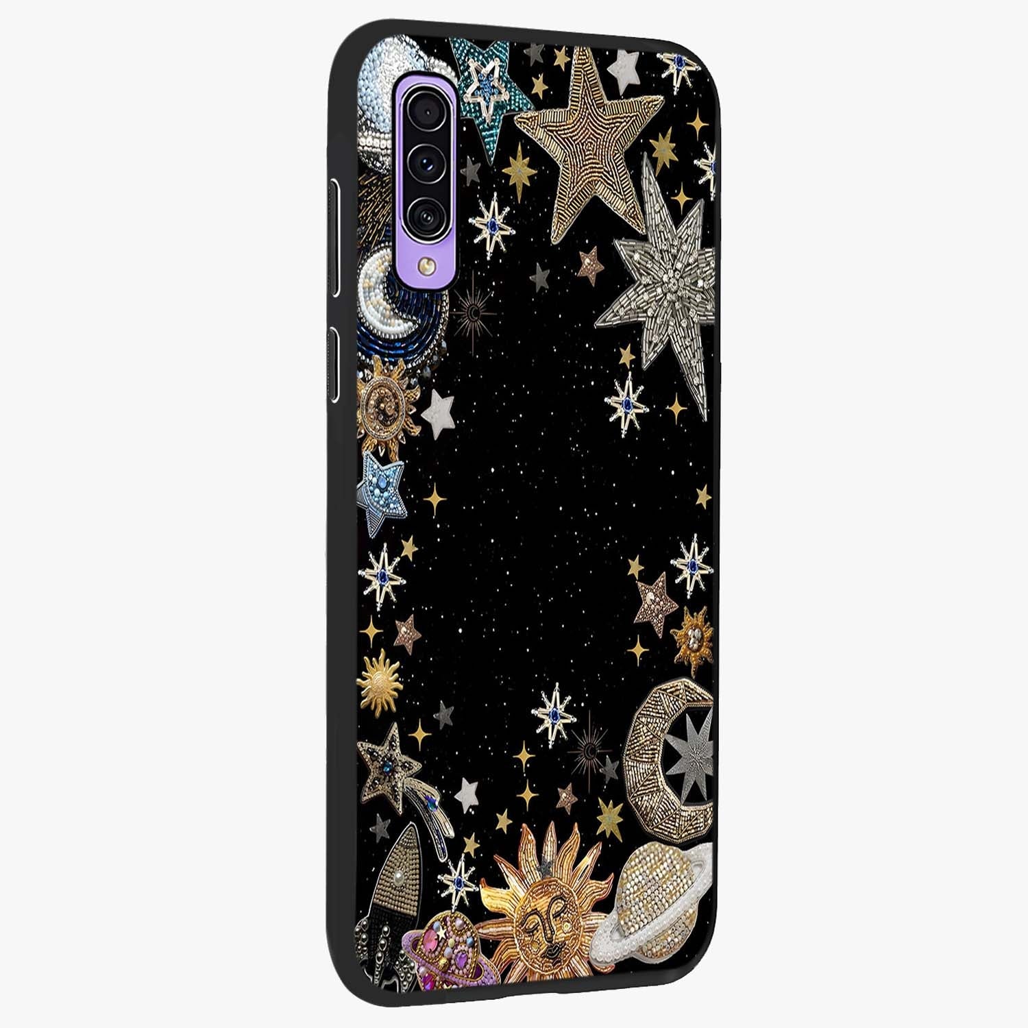 Galactic Jewel Stars Glass Case upright view showcasing glittering star jewel artwork with vibrant galaxy theme.