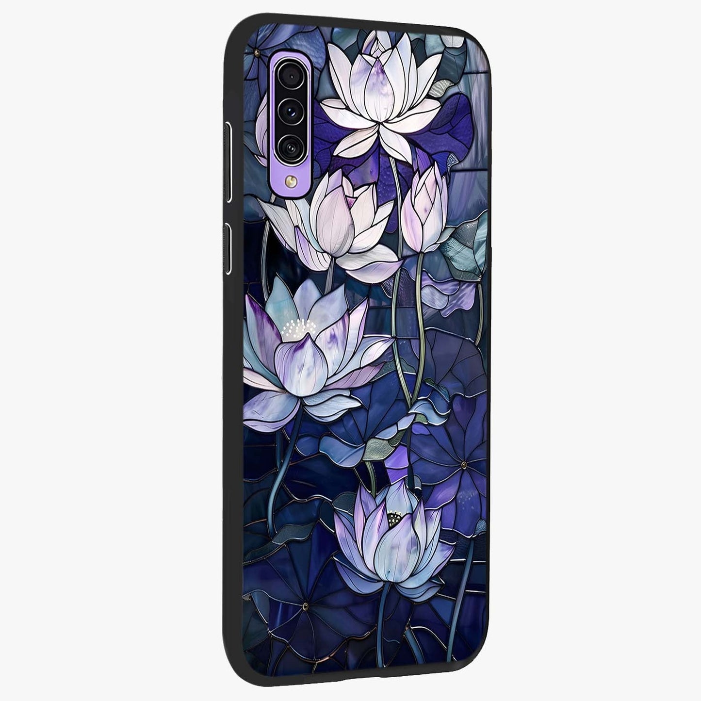 Gloss Petal Rush Glass Case upright view showcasing dynamic floral petal artwork with modern botanical theme.