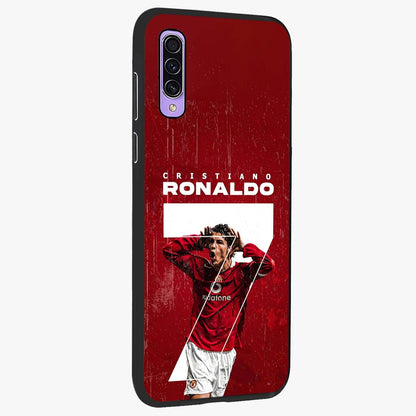 Goal Celebration Legacy Glass Case upright view showcasing dynamic football inspired artwork with victory celebration aesthetic.