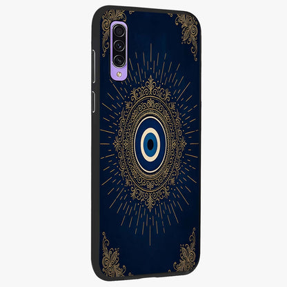 Golden Celestial Charm Glass Case upright view showcasing radiant celestial artwork with elegant golden theme.