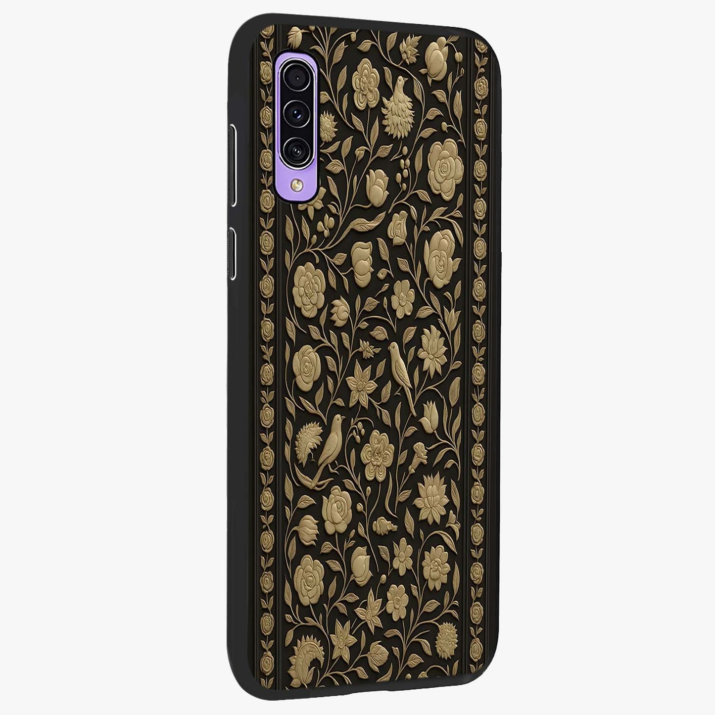 Golden Evil Eye Mandala Glass Case upright view showcasing decorative evil eye mandala artwork with spiritual aesthetic style.
