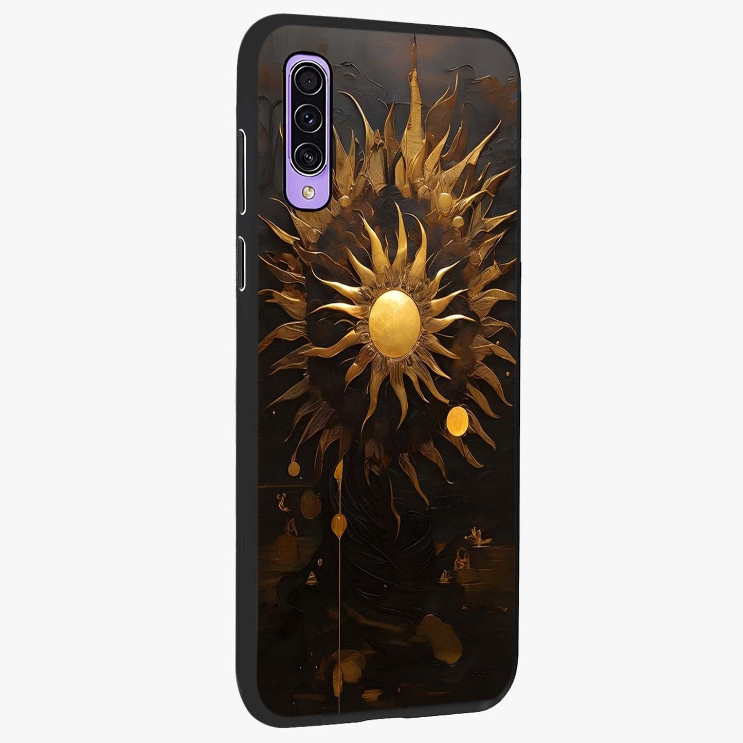 Golden Sun Majesty Glass Case upright view showcasing haunting graveyard artwork with dramatic dark theme.