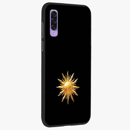 Golden Sun Minimalism Glass Case upright view showcasing haunting graveyard artwork with dramatic dark theme.