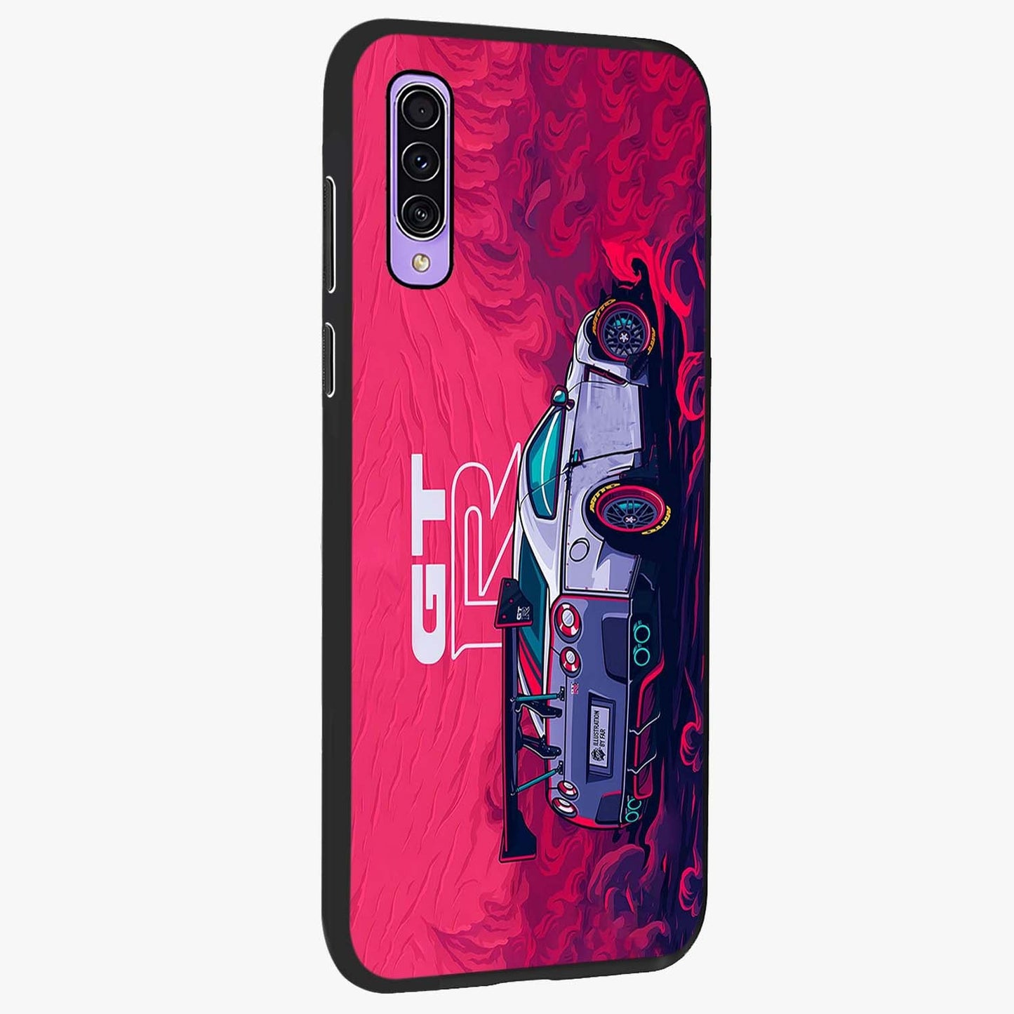 GT-R Car Pattern Glass Case upright view showcasing dynamic car pattern artwork with modern sports theme.
