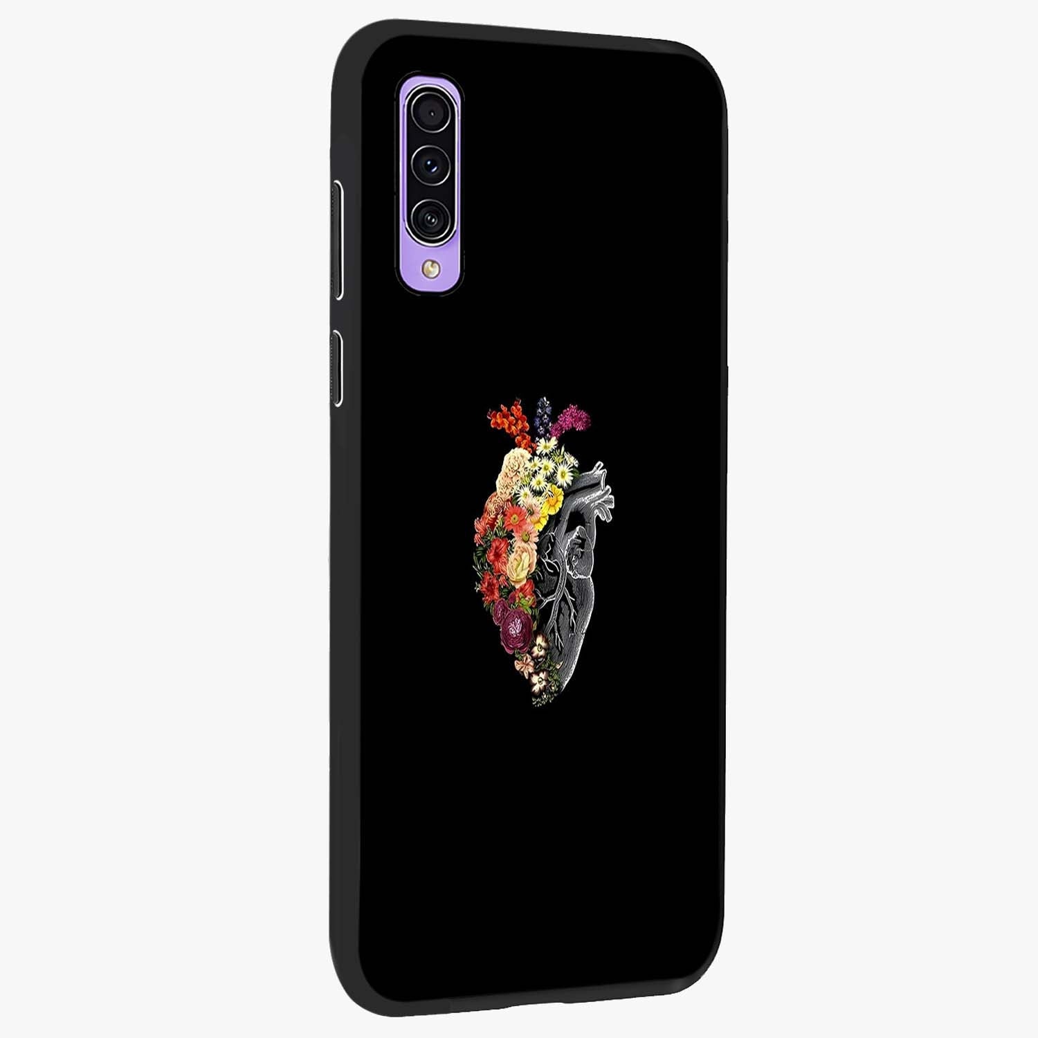 Heart With Flowers Glass Case upright view showcasing decorative heart and floral artwork with sweet romantic theme.