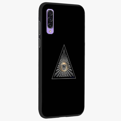 Illuminati Evil Glass Case upright view showcasing striking illuminati artwork with mysterious symbolic theme.