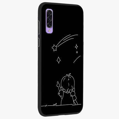 Line Art Girl With Shooting Stars Glass Case upright view showcasing delicate shooting stars artwork with minimal artistic theme.