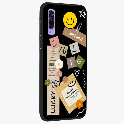 Lucky Aesthetic Collage Glass Case upright view showcasing vibrant collage artwork with youthful aesthetic theme.