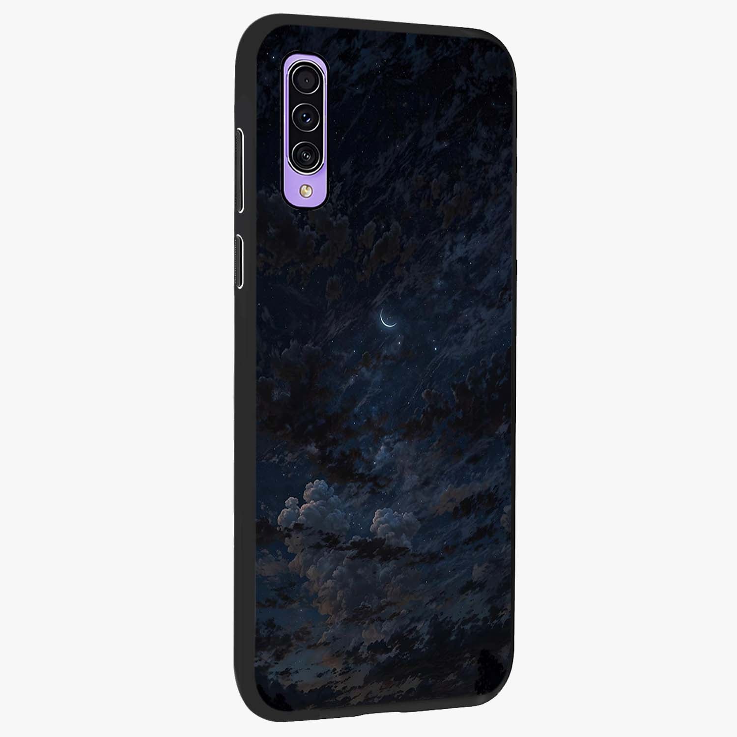 Lunar Veil Silence Glass Case upright view showcasing calm moon themed artwork with serene night atmosphere.