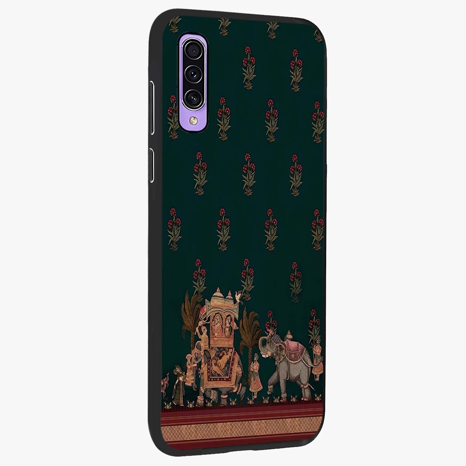 Macmerise Glass Case upright view showcasing bold artistic artwork with contemporary design theme.