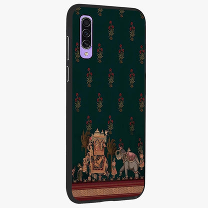 Macmerise Glass Case upright view showcasing bold artistic artwork with contemporary design theme.