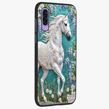 Majestic Floral Stallion Glass Case upright view showcasing dramatic horse artwork with decorative floral theme.