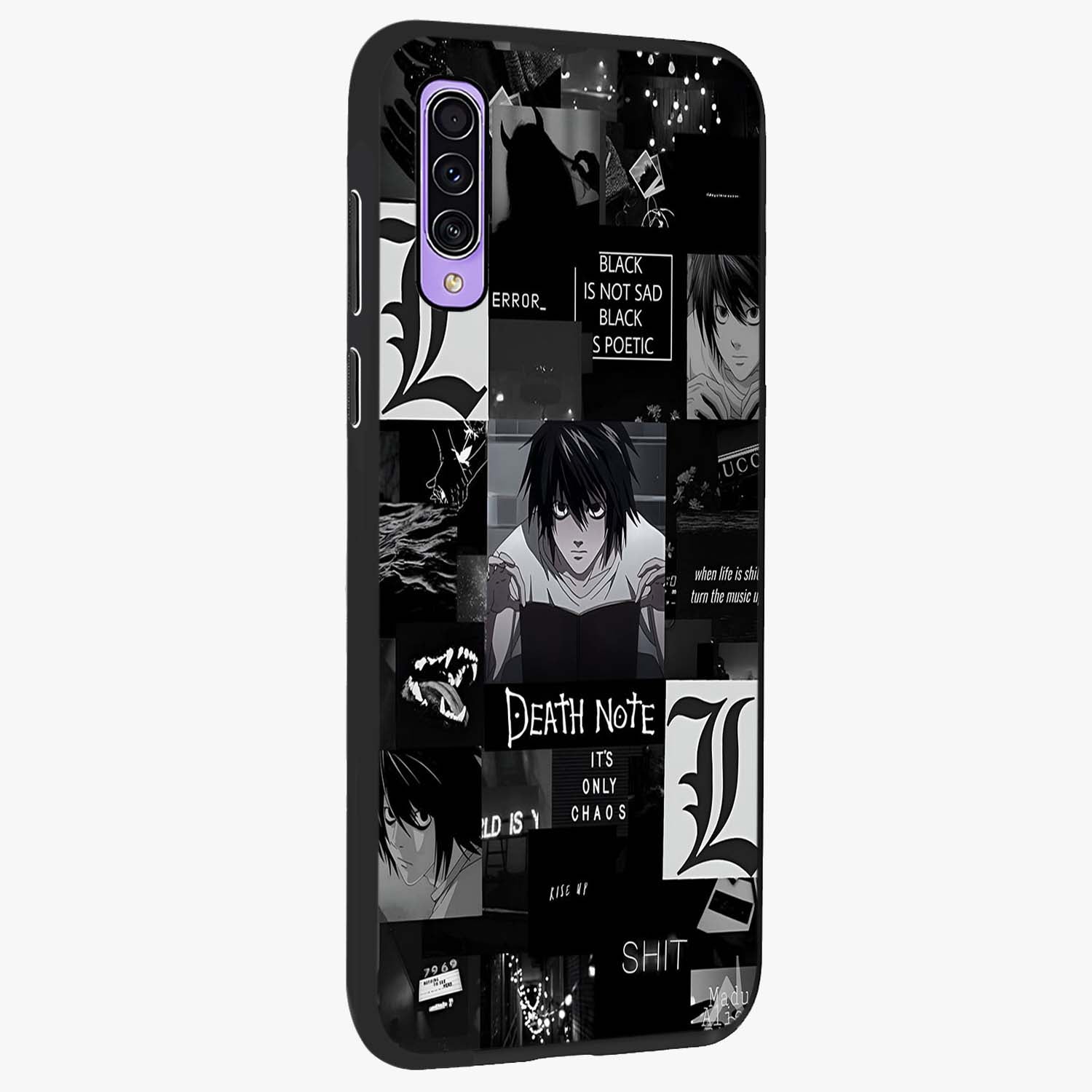 Midnight Chaos Mind Glass Case upright view showcasing expressive abstract artwork with bold dark theme.