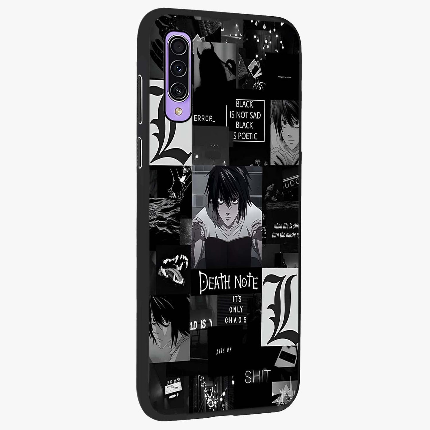 Midnight Chaos Mind Glass Case upright view showcasing expressive abstract artwork with bold dark theme.