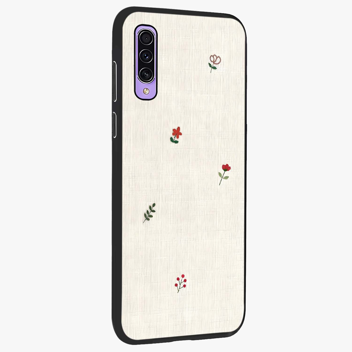 Minimalistic Blue With White Flower Pattern Glass Case upright view showcasing clean white flower artwork with calming blue theme.