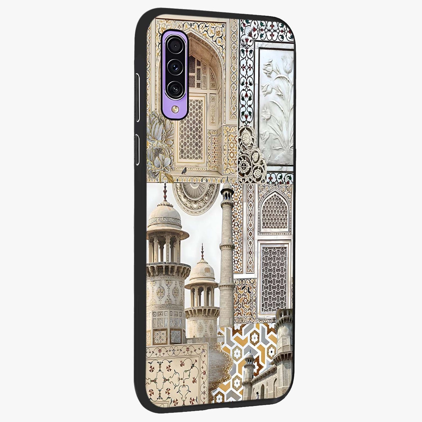 Mughal Marble Legacy Glass Case upright view showcasing ornate Mughal design with luxurious traditional theme.