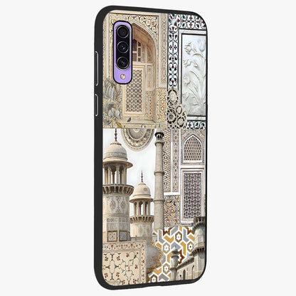 Mughal Marble Legacy Glass Case upright view showcasing ornate Mughal design with luxurious traditional theme.