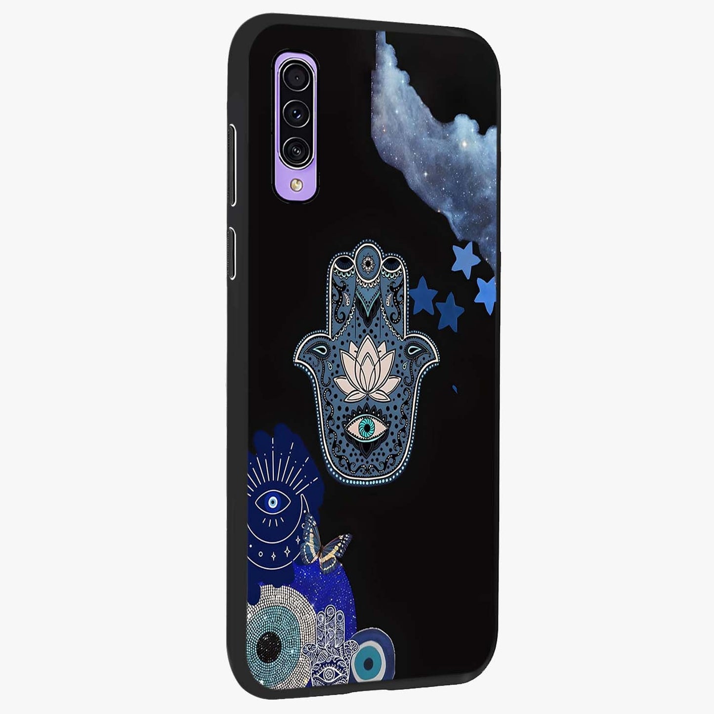 Mystic Hand Aura Glass Case upright view showcasing symbolic hand artwork with mystical energy theme.