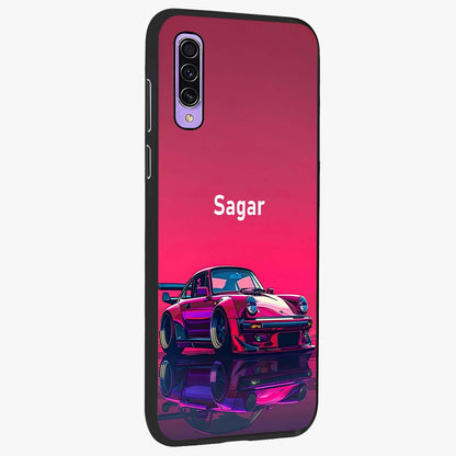 Neon Pink Porsche Glass Case upright view showcasing vibrant sports car artwork with bold automotive theme.