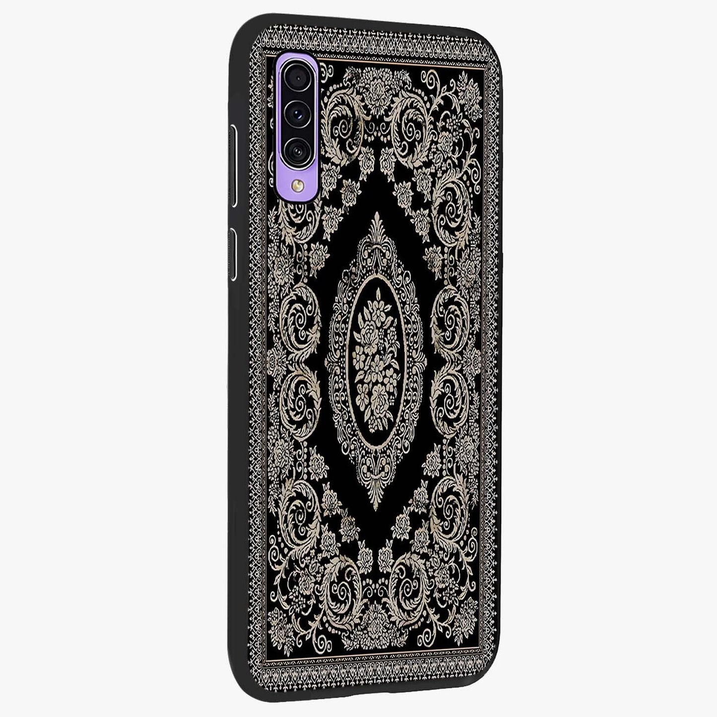Noir Bloom Elegance Glass Case upright view showcasing graceful floral artwork with luxurious dark theme.