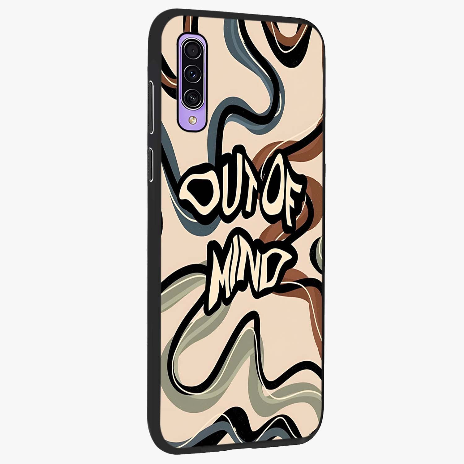 Out Of Mind Glass Case upright view showcasing striking typography artwork with edgy conceptual theme.
