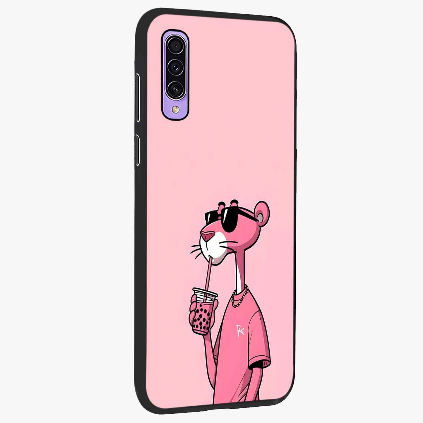 Pink Panther Glass Case upright view showcasing fun animated artwork with stylish retro cartoon theme.